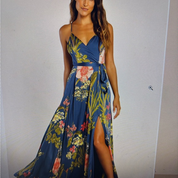 Lulus Dresses & Skirts - Lulu's Blue and Pink Wrap Maxi Dress with Slit